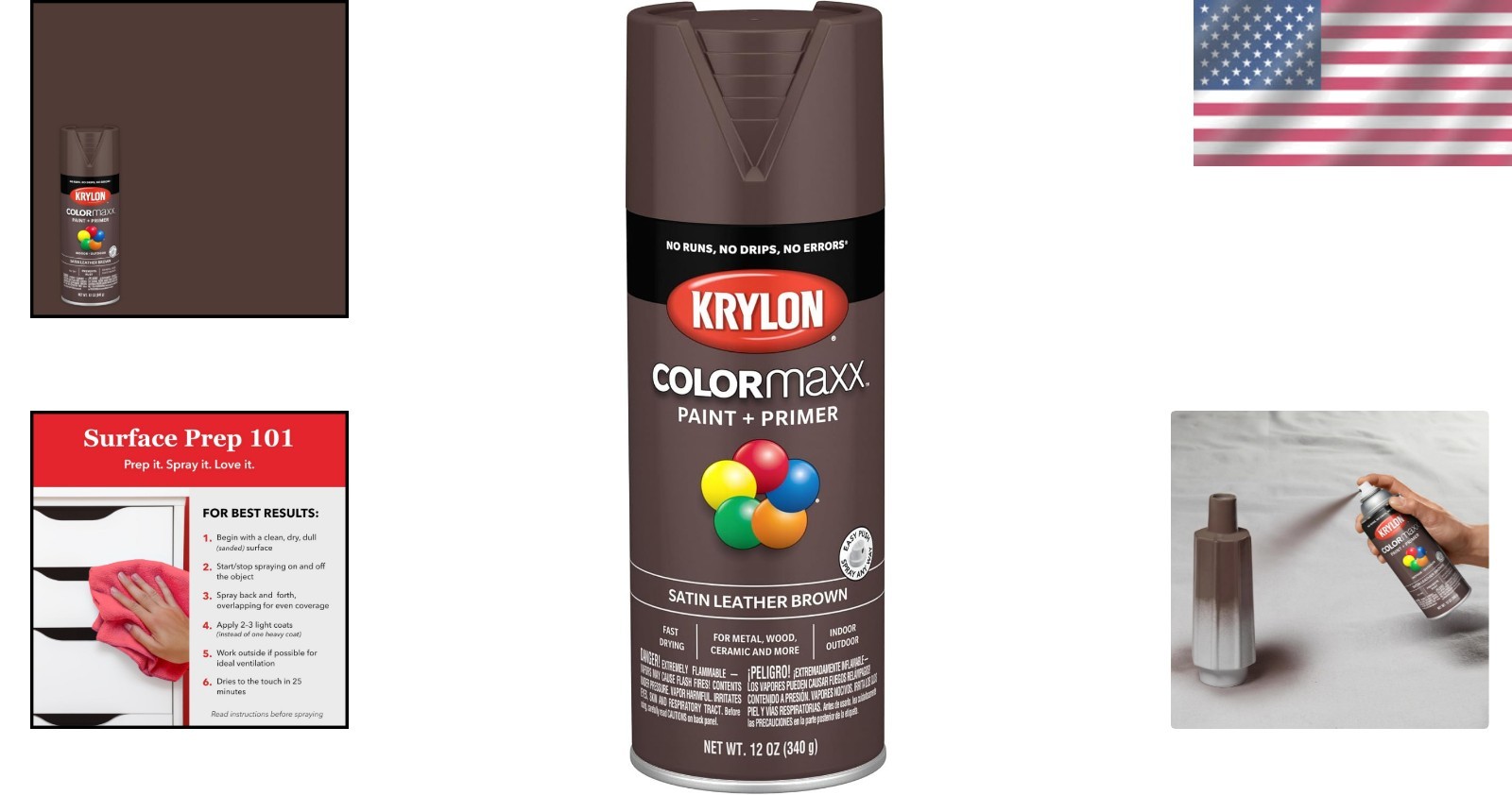 Versatile 12oz Krylon Satin Leather Brown Spray Paint & Primer for DIY Projects