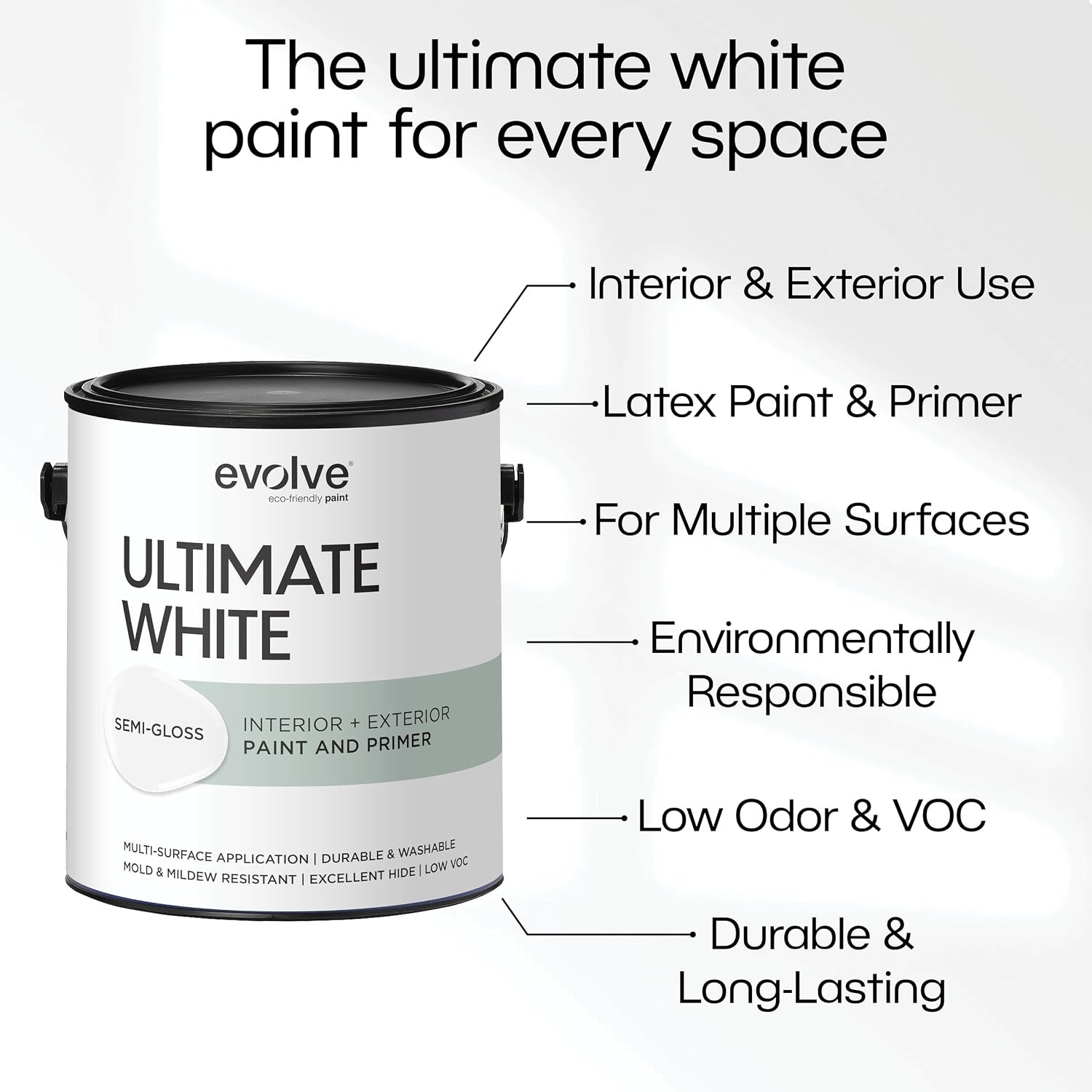 Ultimate White Paint & Primer in One, Semi-Gloss White, 1 Gallon – Interior & Ex