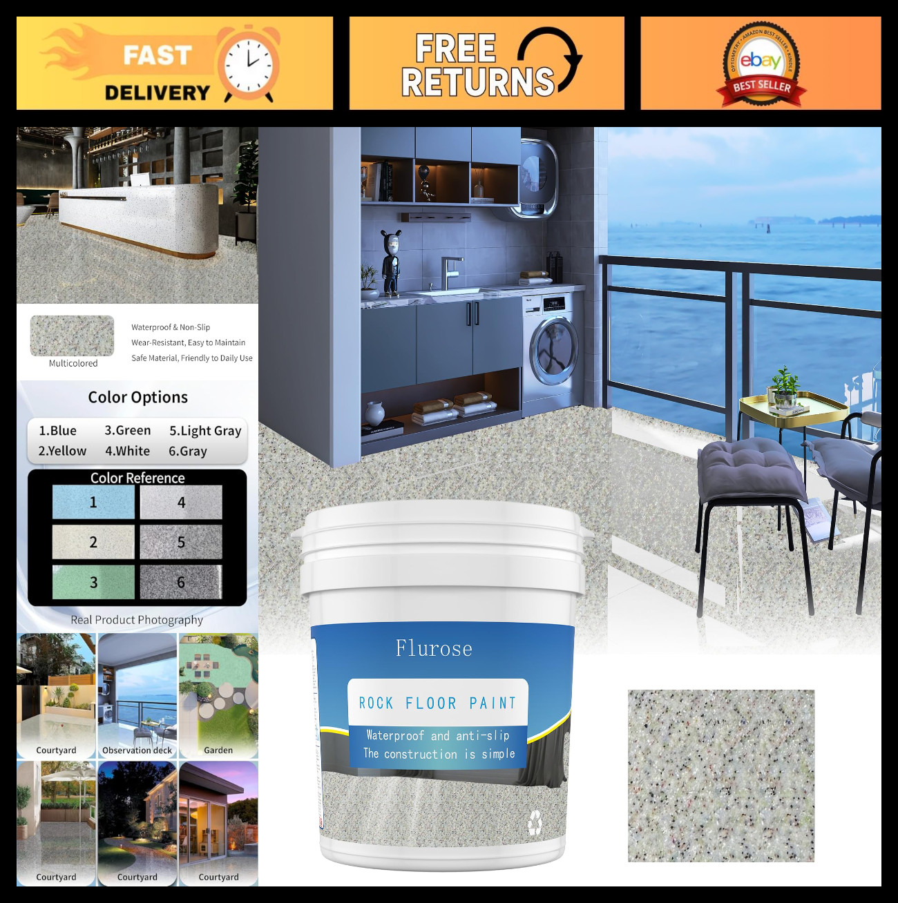 High-Gloss Epoxy Floor Paint – Self-Leveling, Wear-Resistant, Non-Slip, 35oz, Mu