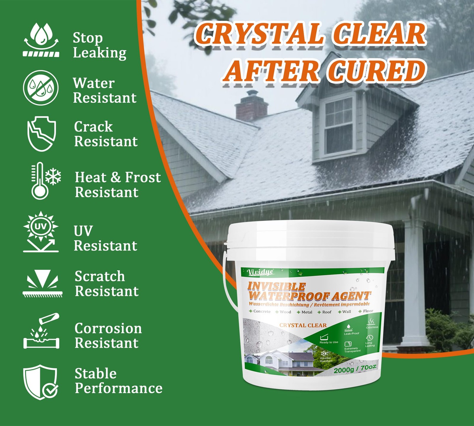 Waterproof Sealant 70oz, Transparent Transparent, 70oz