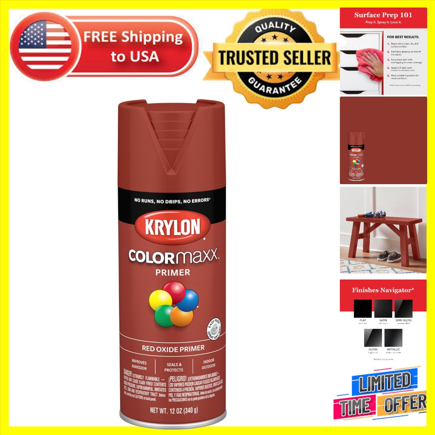 Krylon ColorMaxx 12oz Red Oxide Primer – Indoor/Outdoor Durable Paint Solution