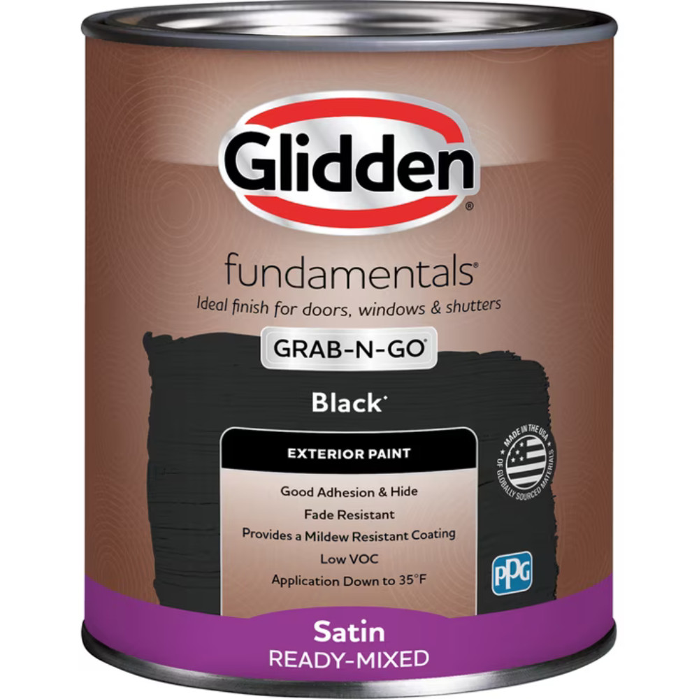 (2 Pack) Glidden Fundamentals Exterior Paint, Black Satin, 1 Quart, Waterproof