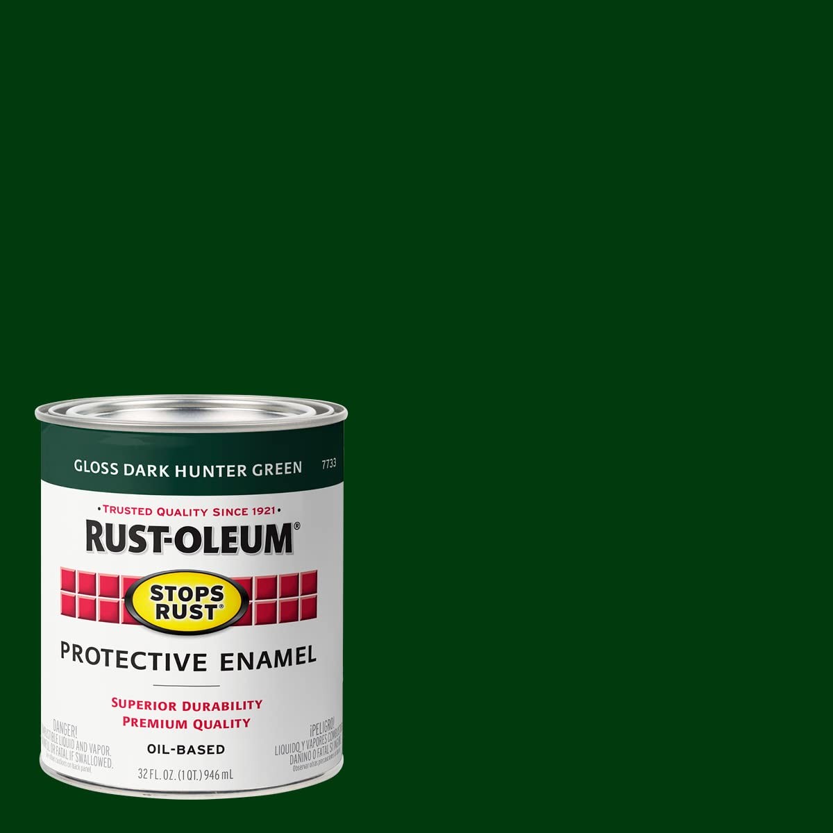 Rust-Oleum 7733502 Stops Rust Brush On Paint, Quart, Gloss Dark Hunter Green