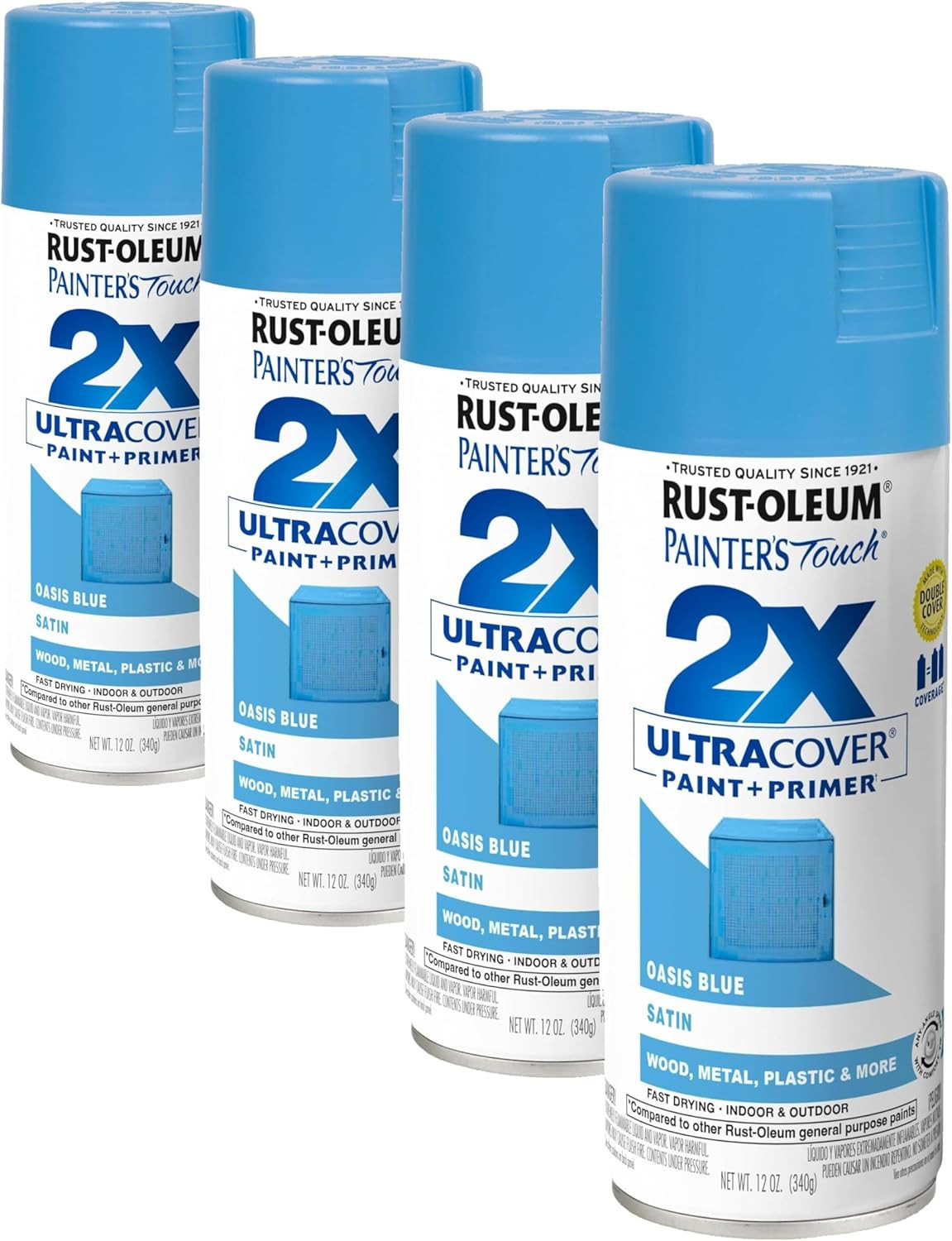 334085 Painter’S Touch 2X Ultra Cover Spray Paint, 12 Oz, Satin Oasis Blue (Pack