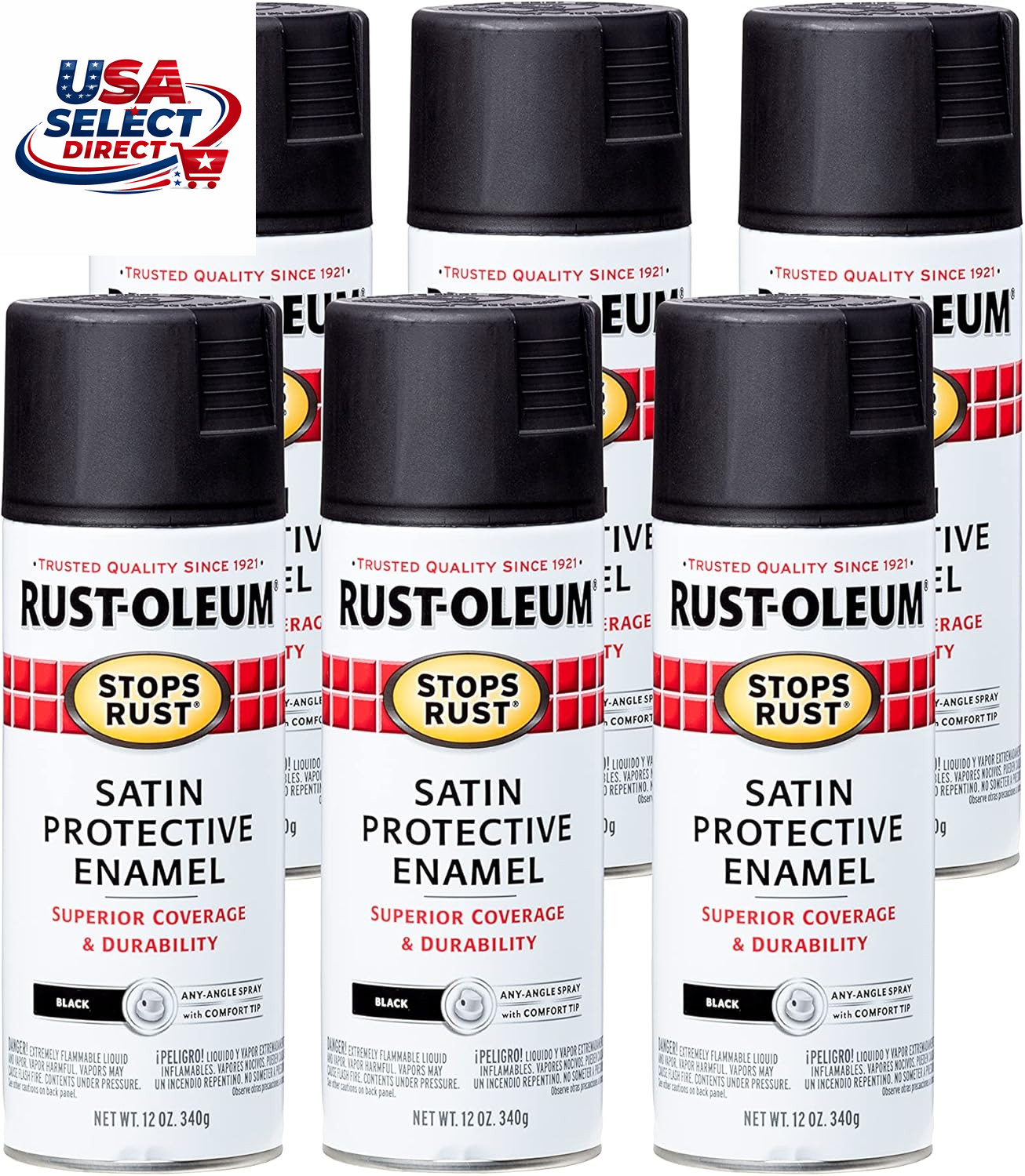 Stops Rust Spray Paint 12 Oz Satin Black 6 Pack