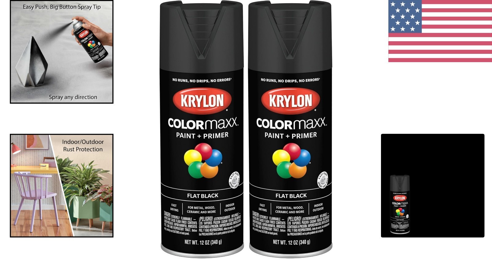 2-Pack COLORmaxx Indoor/Outdoor Flat Black Spray Paint & Primer – 12oz Each