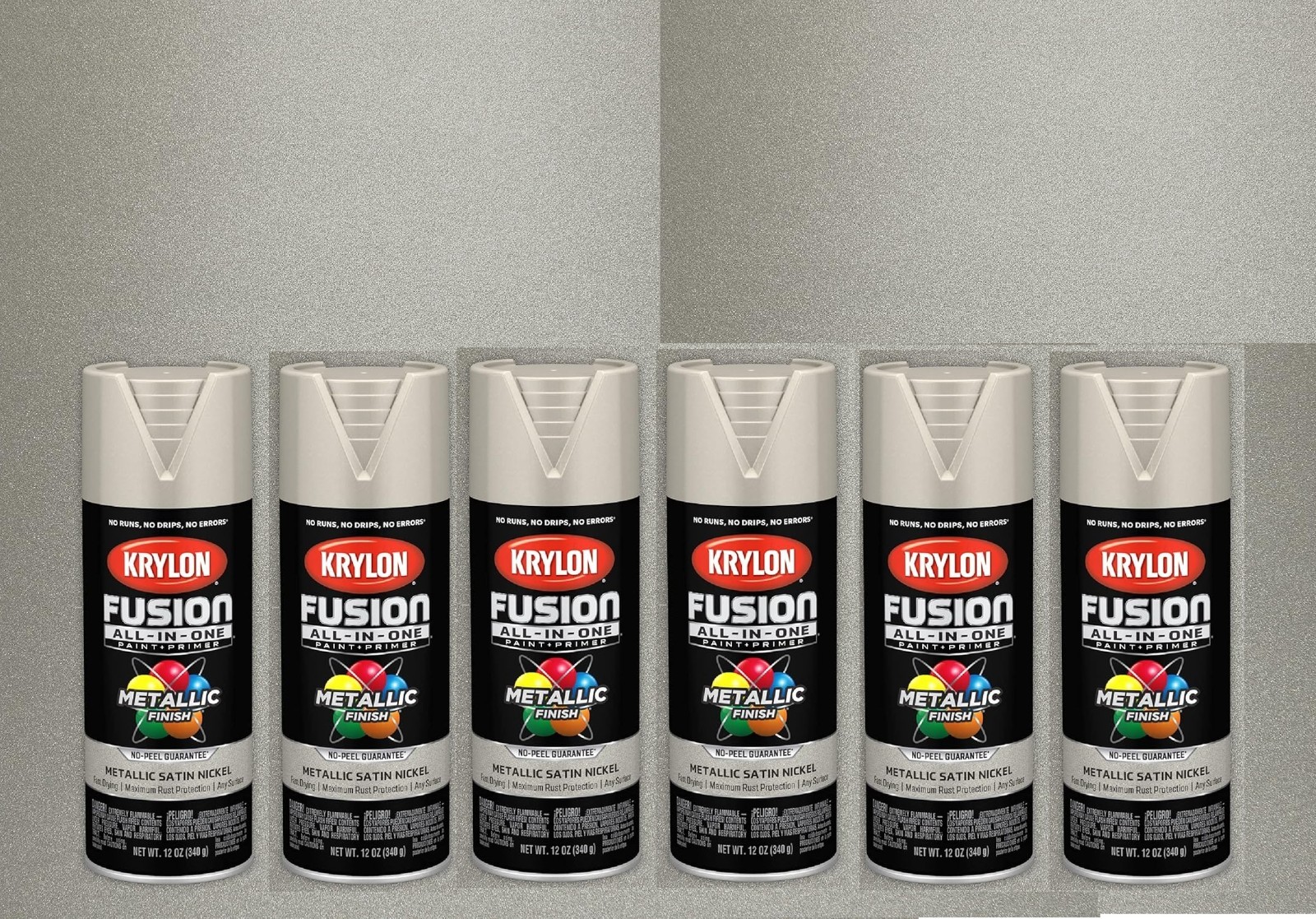 6 Krylon K02772007 Metallic Spray Paint, Satin Nickel, Metallic, Solvent, 12 Oz