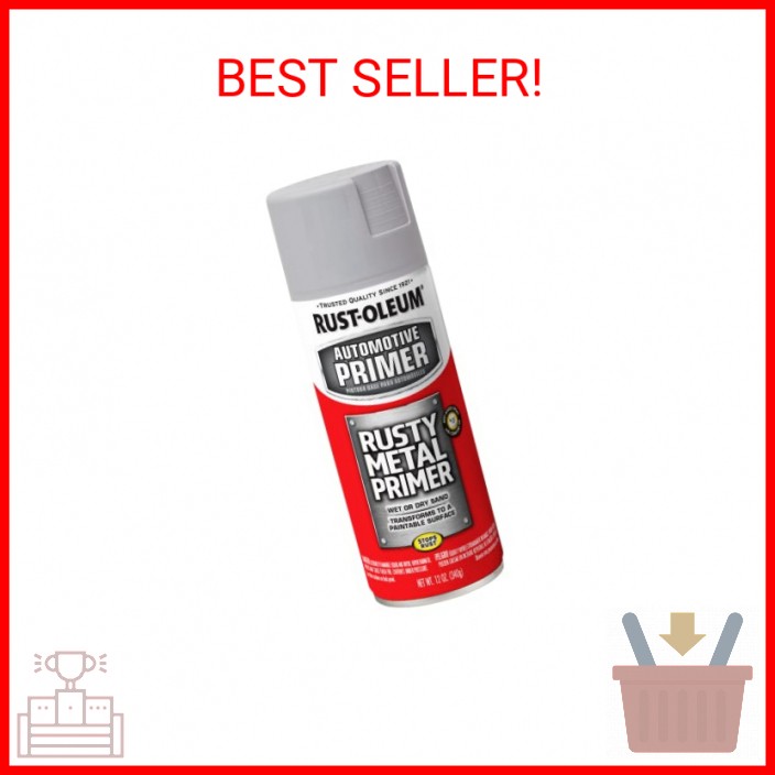 Rust-Oleum 249331 Automotive Rusty Metal Primer Spray Paint, 12 oz., Light Gray