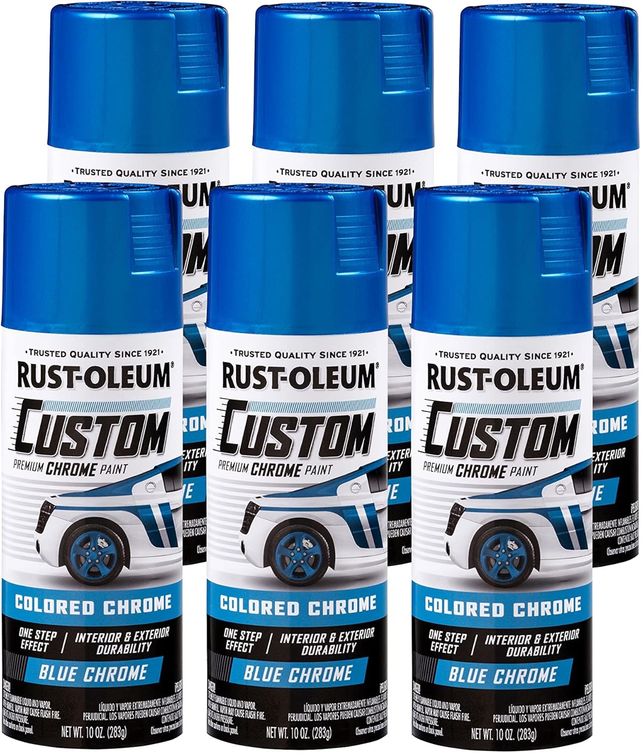 Rust-Oleum 340457-6PK Automotive Custom Chrome Spray Paint, 10 oz, Blue, 6 Pack