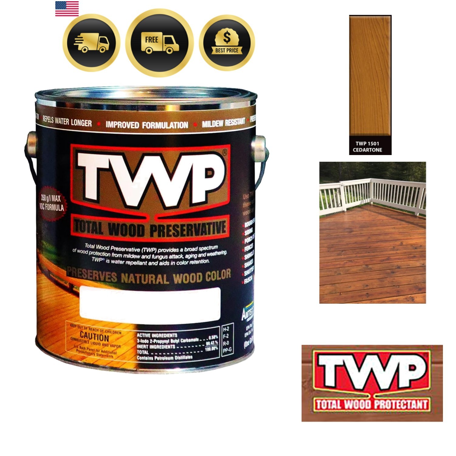 Wood Stain Exterior Low VOC Waterproof UV Resistant Easy to Apply 1 Gallon