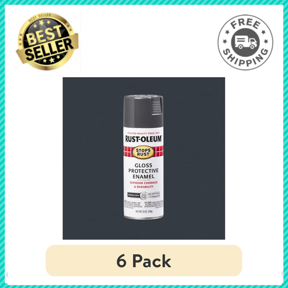 6 Pack Rust-Oleum Stops Rust, Charcoal Gray Gloss Protective Enamel Spray Paint