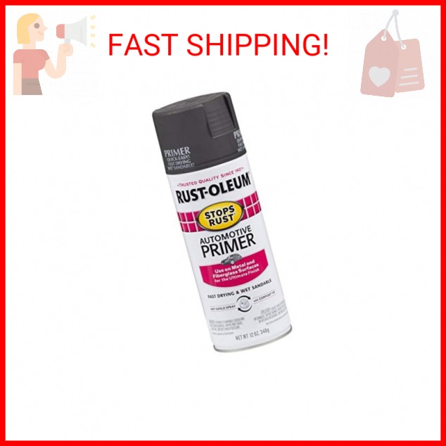 Rust-Oleum 2089830 Stops Rust Automotive Primer Spray, 12 oz, Flat Dark Gray
