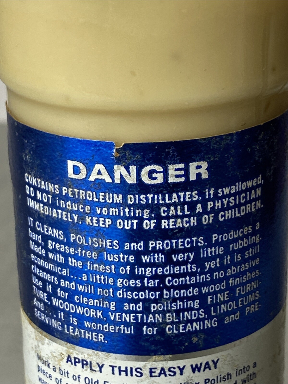 Old English Cream Wax Furniture Polish in GLASS BOTTLE 99% Full 1968 – 8 oz.