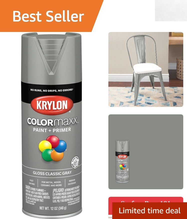 Colormaxx Gloss Acrylic Spray Paint & Primer – Classic Gray, Covers 25 Sq. Ft.