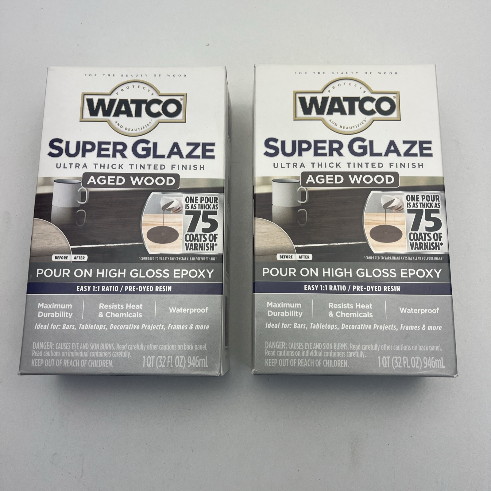 2 PACK Rust-Oleum Watco Super Glaze Pour On High Gloss Epoxy 1 Quart Aged Wood