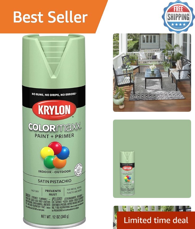 Krylon COLORmaxx Satin Pistachio Spray Paint & Primer 12oz – Indoor/Outdoor Use