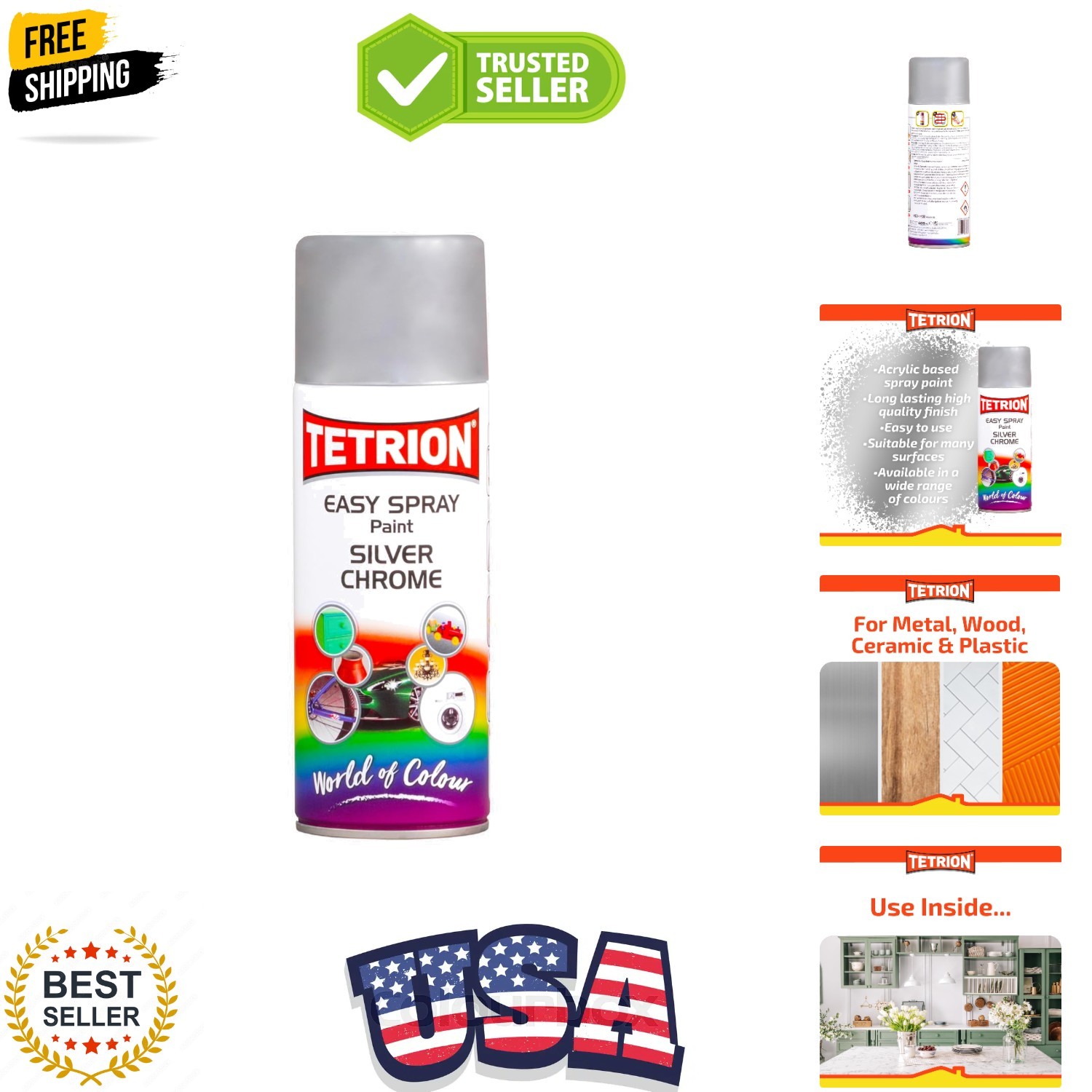 Easy Spray Paint – Chrome Silver 400ml – Reflective Acrylic Spray for Wood, M…