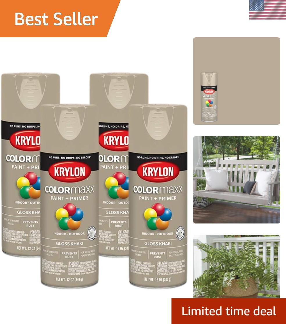 All-Purpose Gloss Khaki Spray Paint and Primer – 12oz (4 Pack) for Fast Projects
