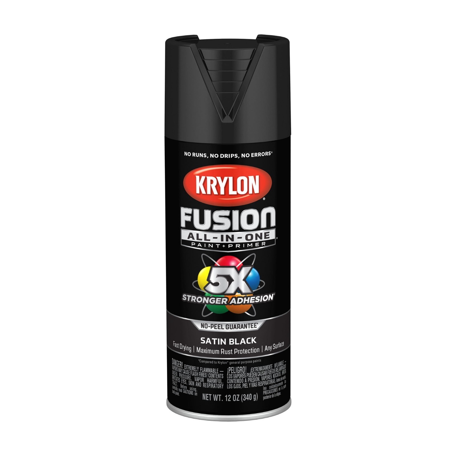 4PK Krylon Fusion All-In-One Spray Paint, Satin Black, 12 oz, for Plastic, Metal