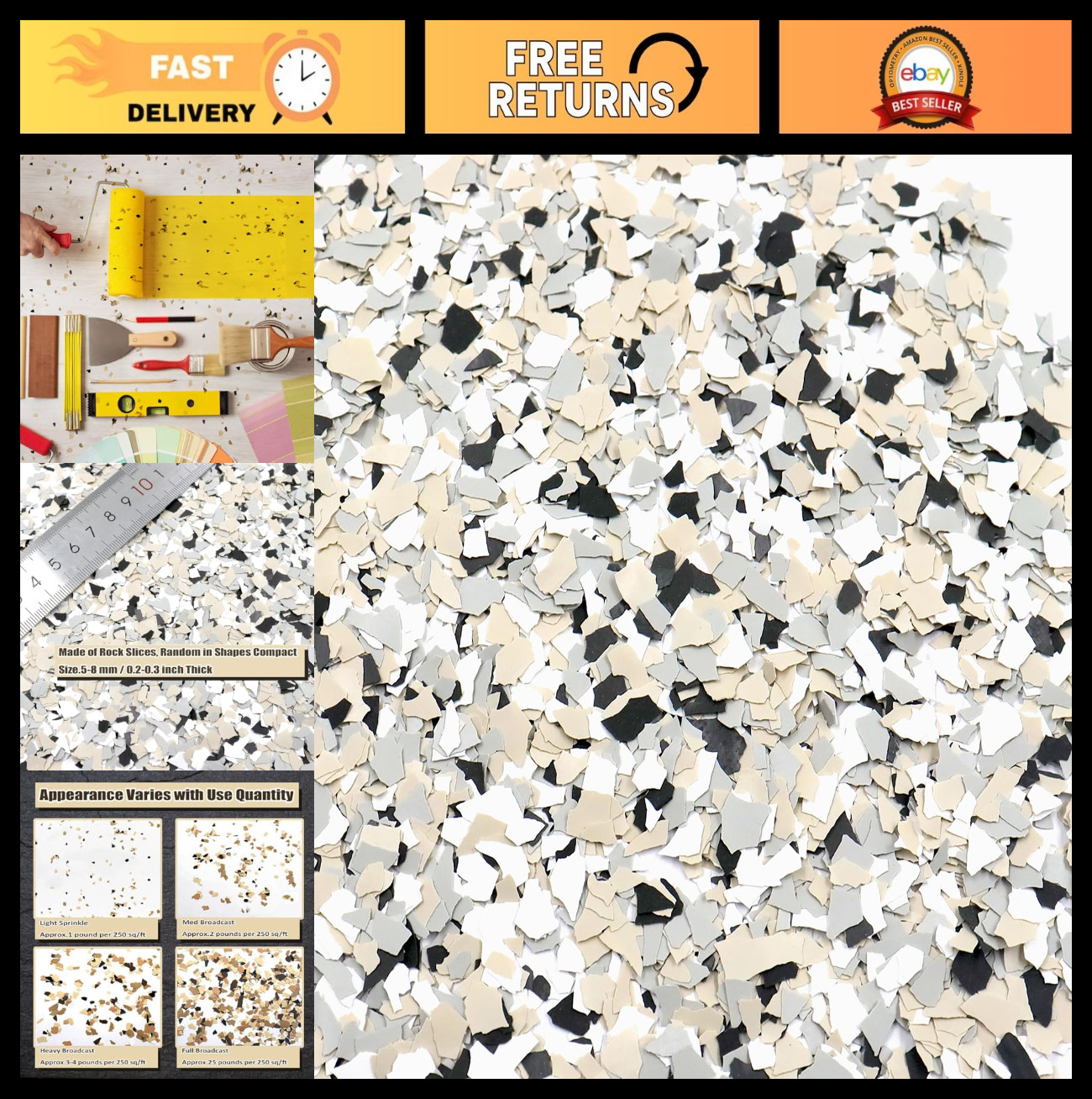 Decorative Epoxy Floor Flakes 2Lb – Colorful Coating for Garage & Interior/Exter