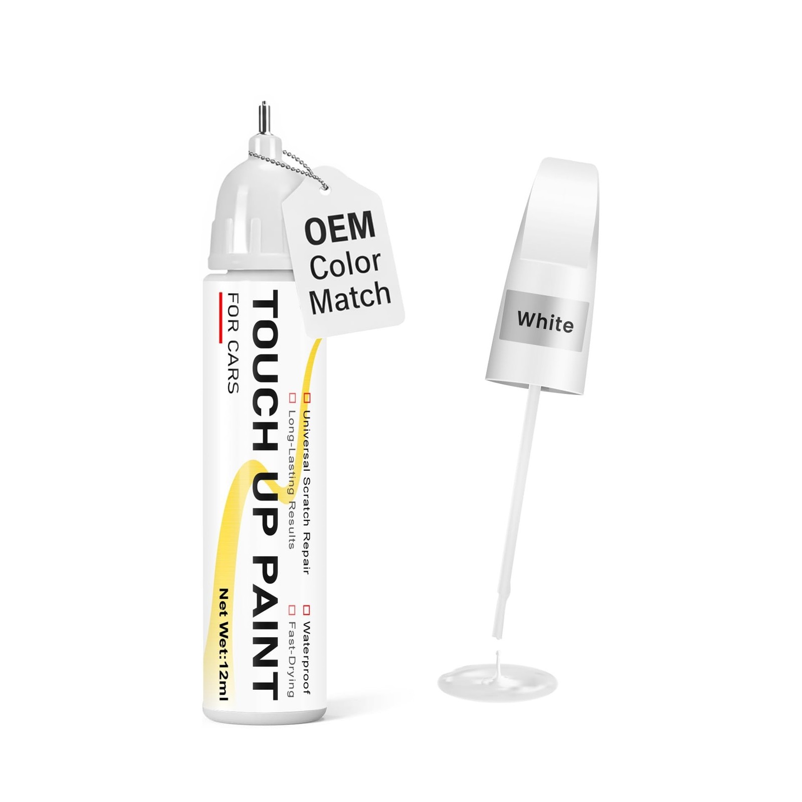 Pure White Touch Up Paint for cars, 2-in-1 Brush & Tip, 0.4 fl oz – Universal…