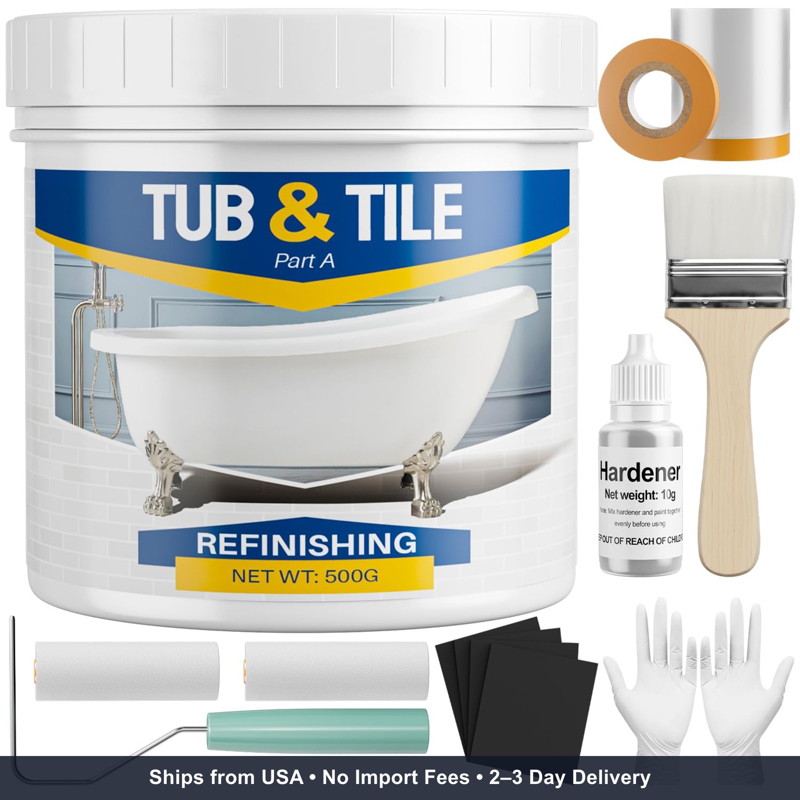 Tub and Tile Paint Refinishing Kit, 17oz Bathtub Refinishing Kit with Tools, DIY
