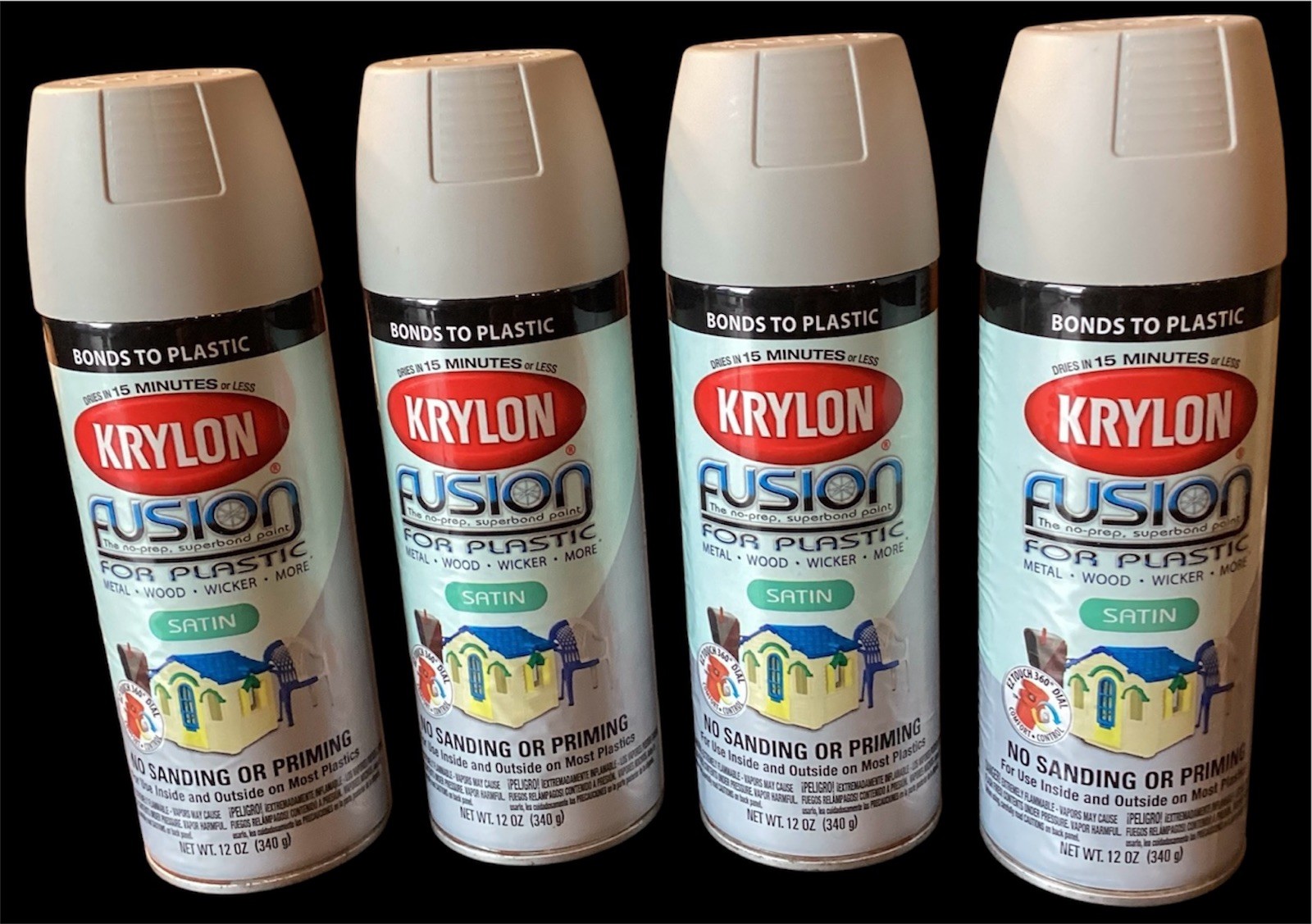 (4) Krylon Fusion for Plastic Spray Paint Satin Pewter Gray 12 oz Discontinued