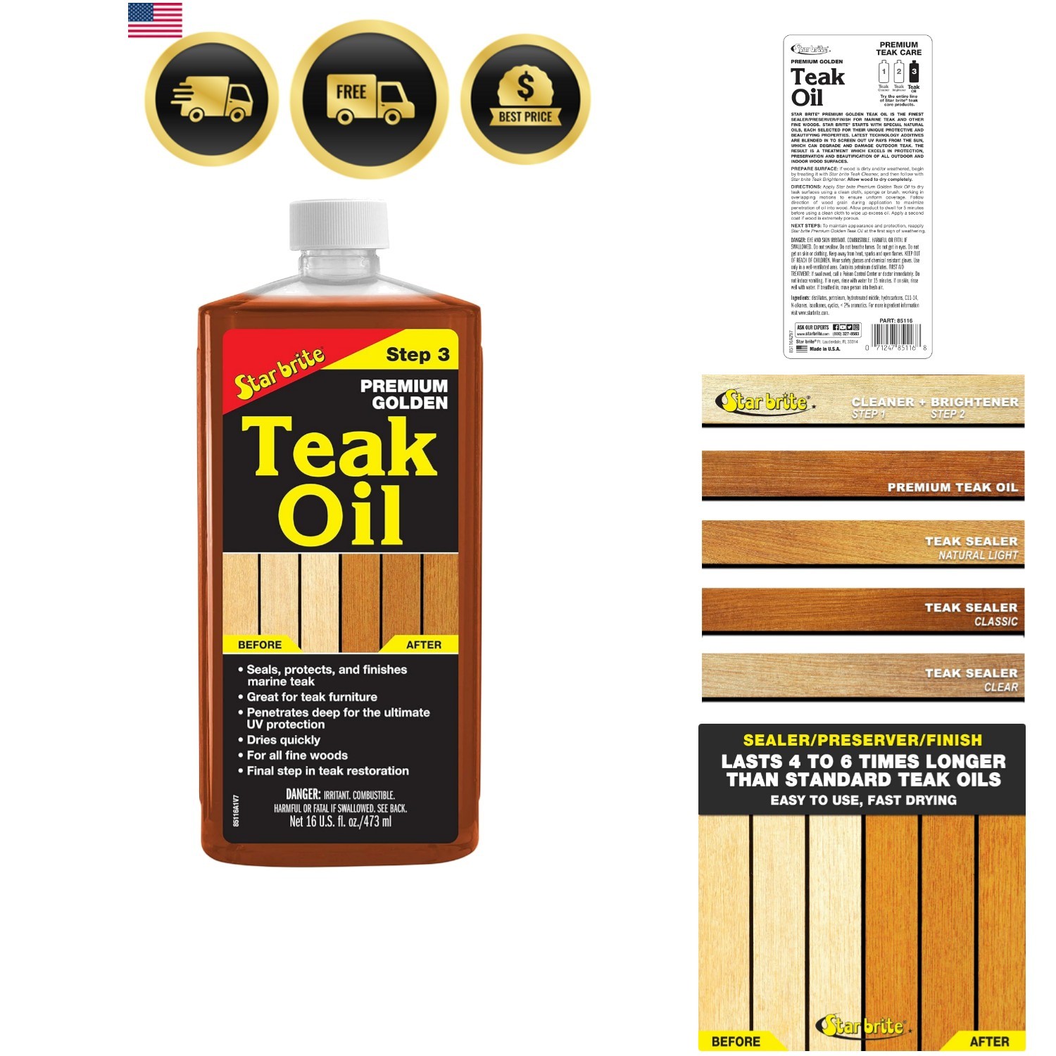 Golden Teak Oil 16 Oz- Sealer, Preserver, & Finish for Outdoor Teak & Other F…