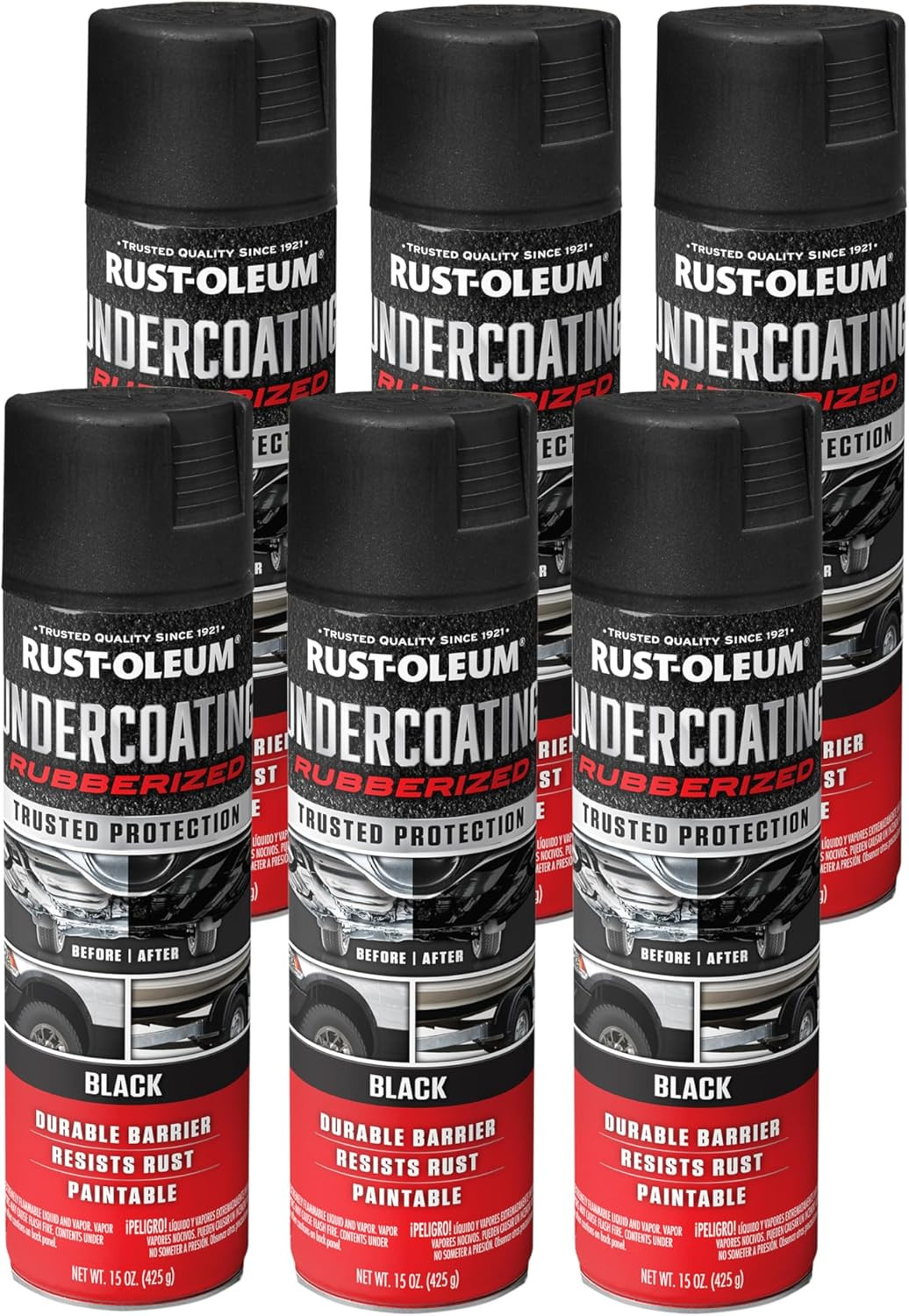 248657-6PK Stops Rust Undercoating Spray, 15 Oz, Rubberized Black, 6 Pack