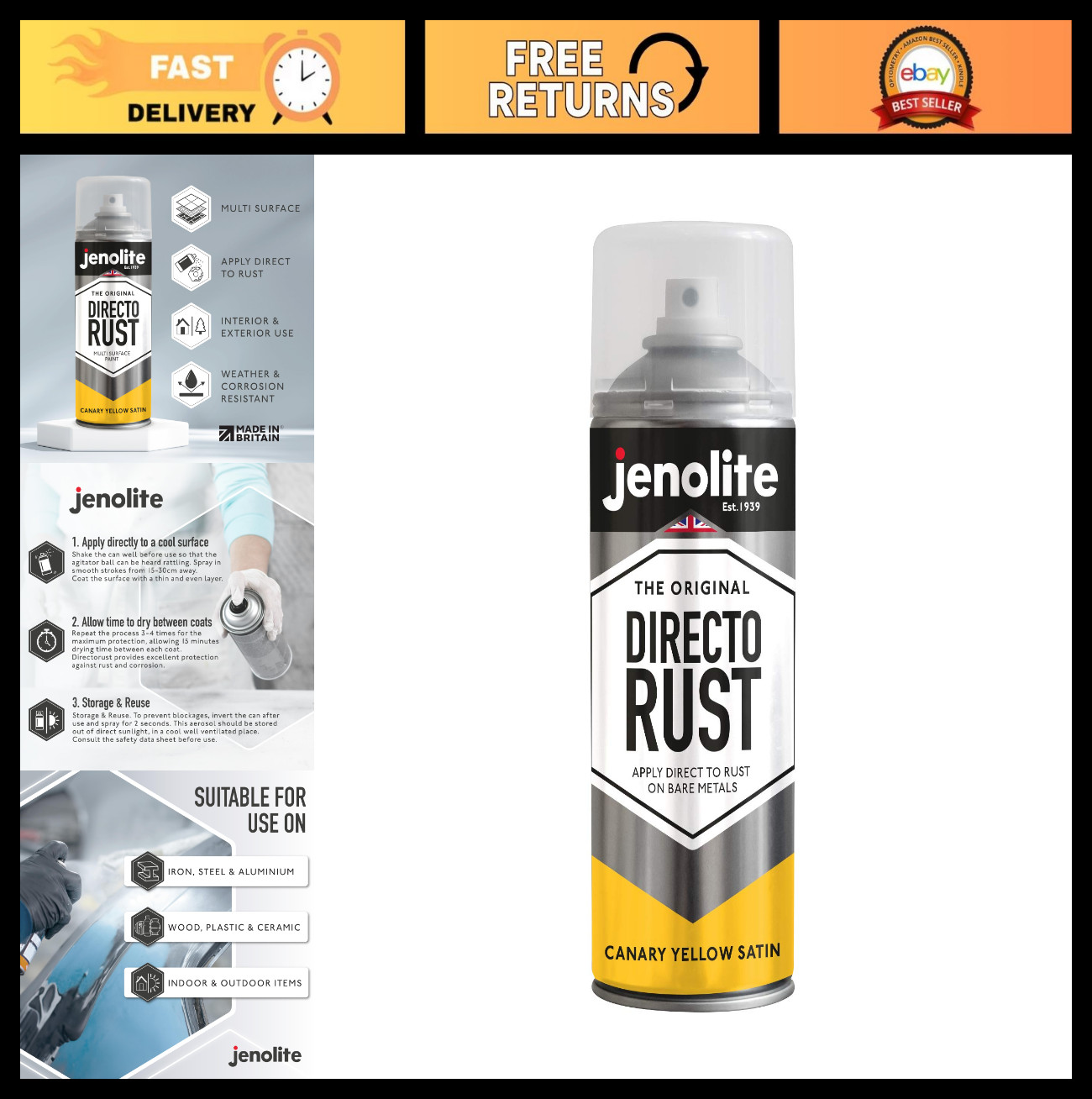 Satin Spray Paint – Canary Yellow 400ml | Semi-Gloss for Wood, Metal, Plastic &