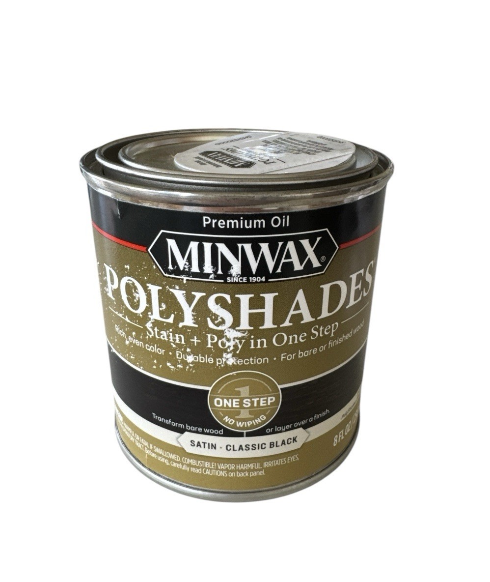 Minwax PolyShades Stain+Poly In 1 Step CLASSIC BLACK SATIN 1/2 Pt New
