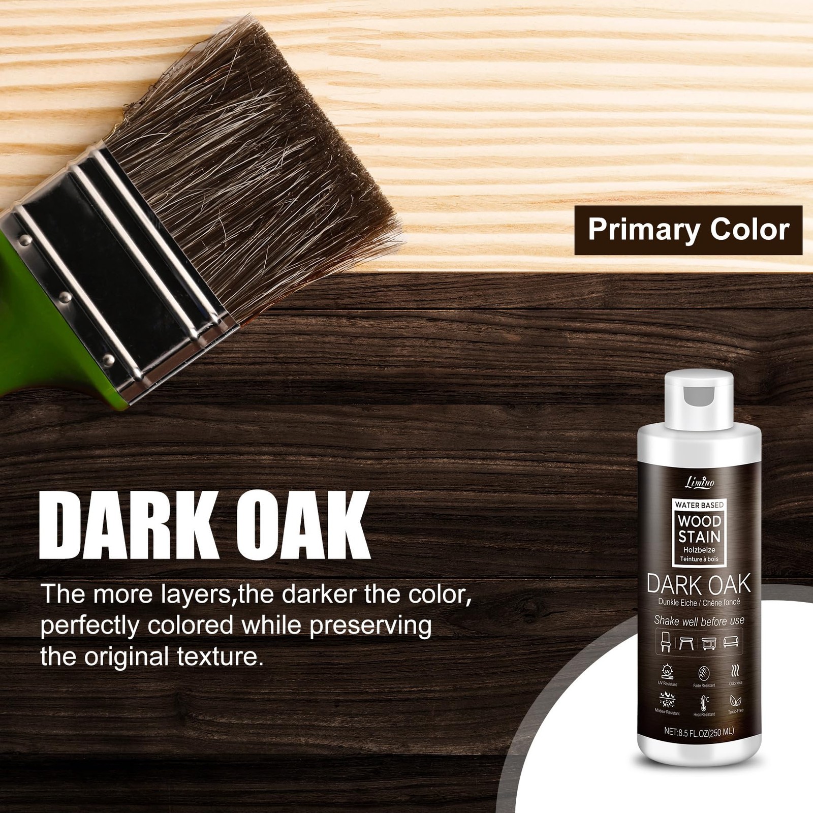 Water Based Wood Stain – Dark Oak | Wood Varnish for Indoor ＆ Outdoor Furnitu…