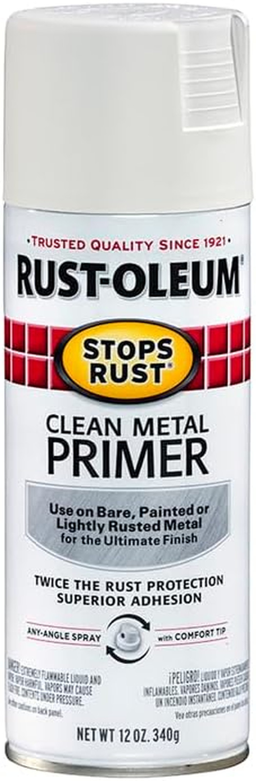 Rust-Oleum 7780830 Stops Rust Clean Metal Primer Spray, 12 Oz, Flat White