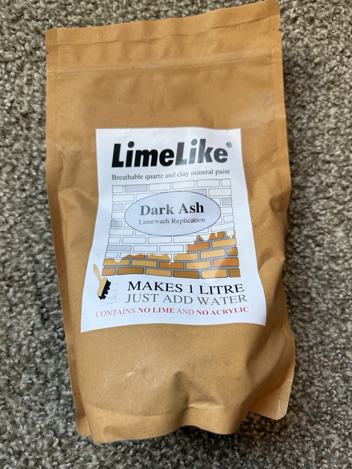 LimeLike Dark Ash Brick Stain Dye Limewash Replication 600g Makes 1 Liter NEW