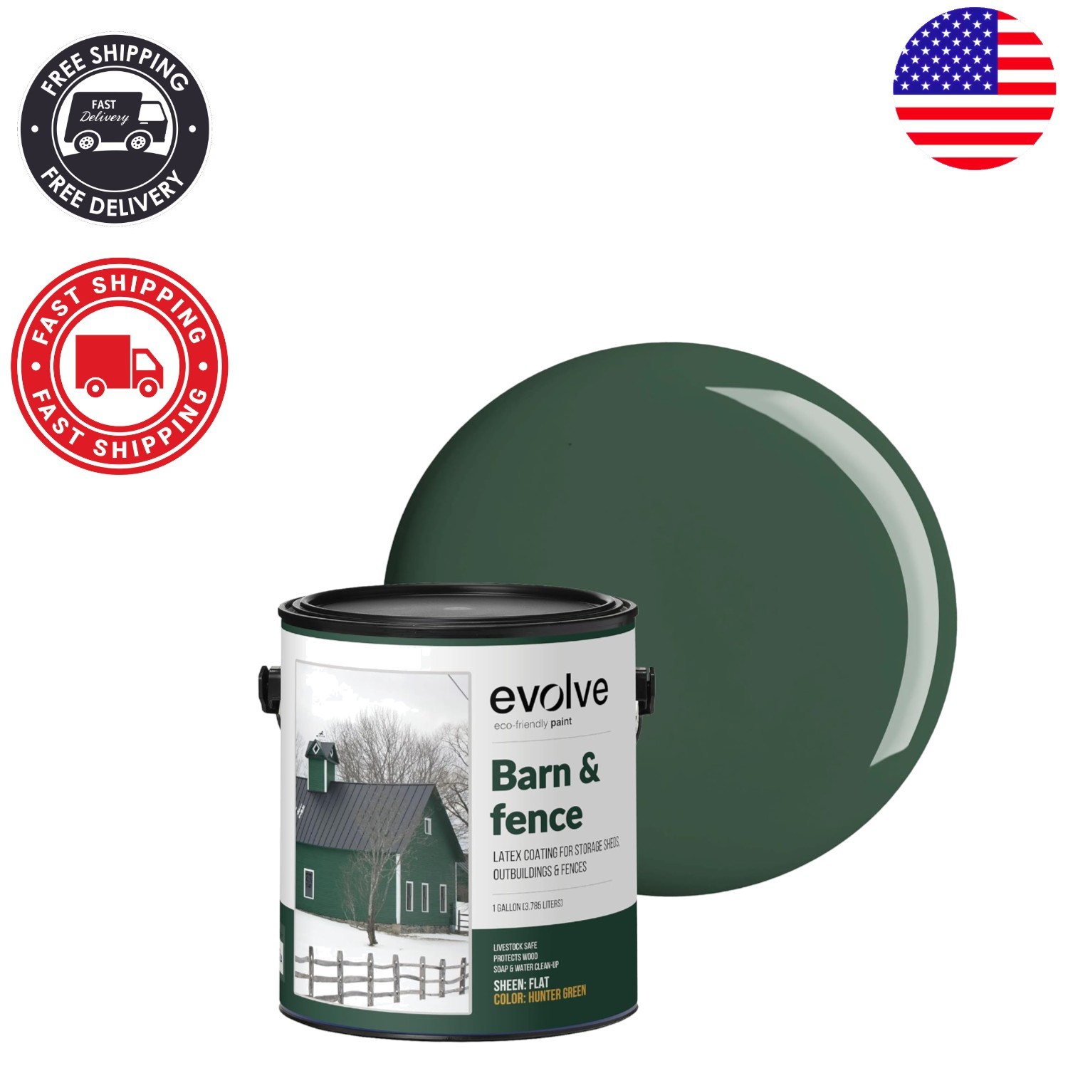 Durable 1 Gallon Flat Hunter Green Paint for Fences & Barns – Waterproof Coating