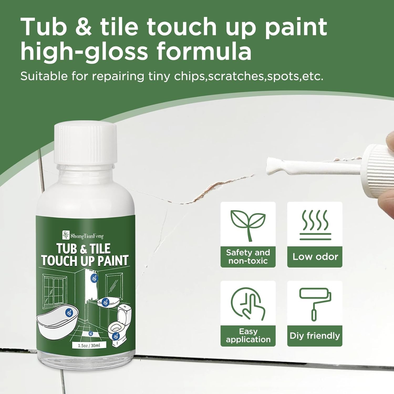 Specialty Tub and Tile Touch Up Paint Kit – High-Gloss White, 1.5 Oz, White