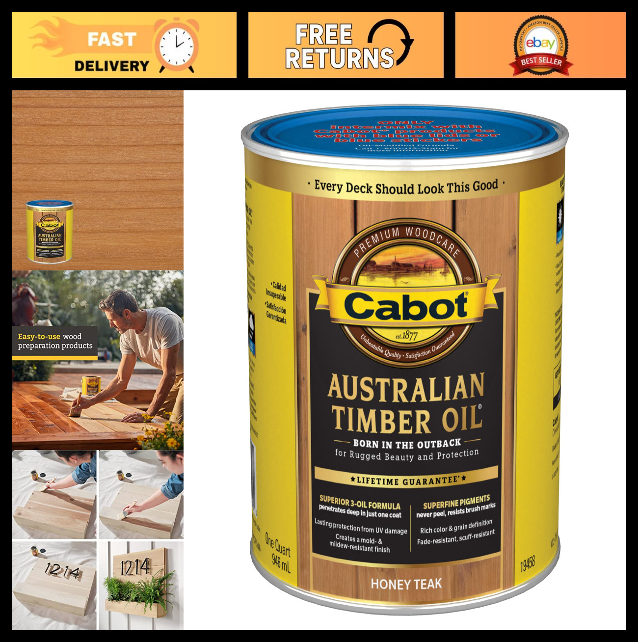 Australian Timber Oil Wood Stain & Protector, Honey Teak, 1 Quart – Outdoor Fini