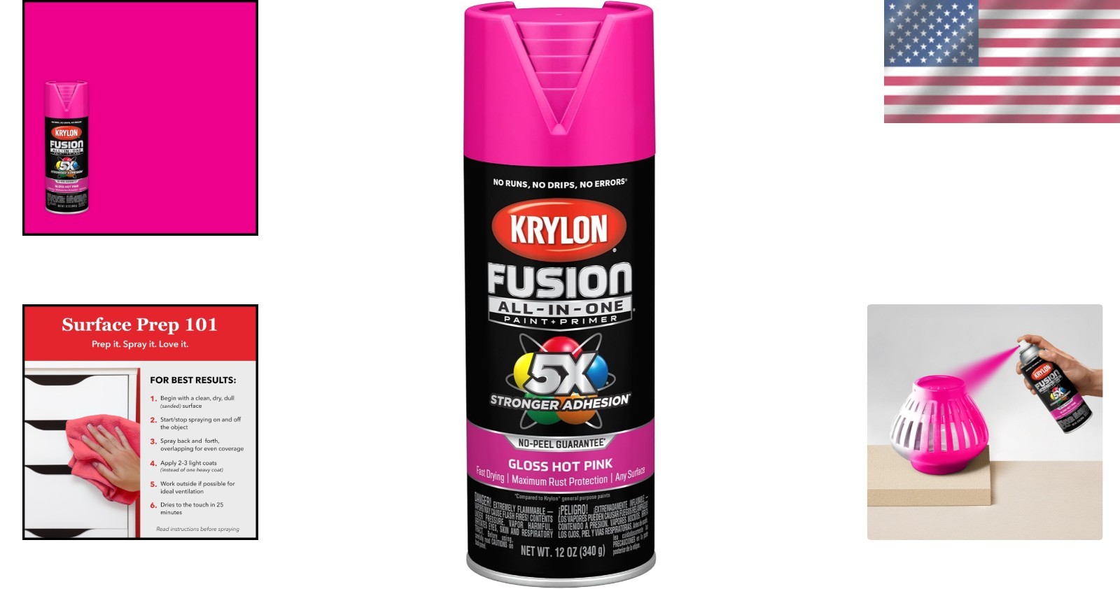 Fusion All-In-One Adhesive Spray Paint 12 oz – Gloss Hot Pink, Indoor/Outdoor