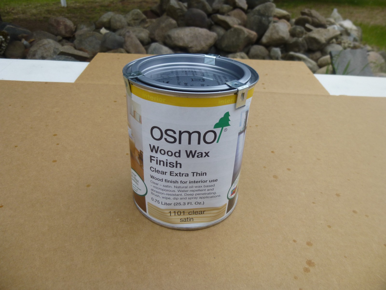 DENTED 0.75 LITER CAN OF OSMO 1101 CLEAR SATIN INTERIOR WOOD FINISH 25.3 OUNCES