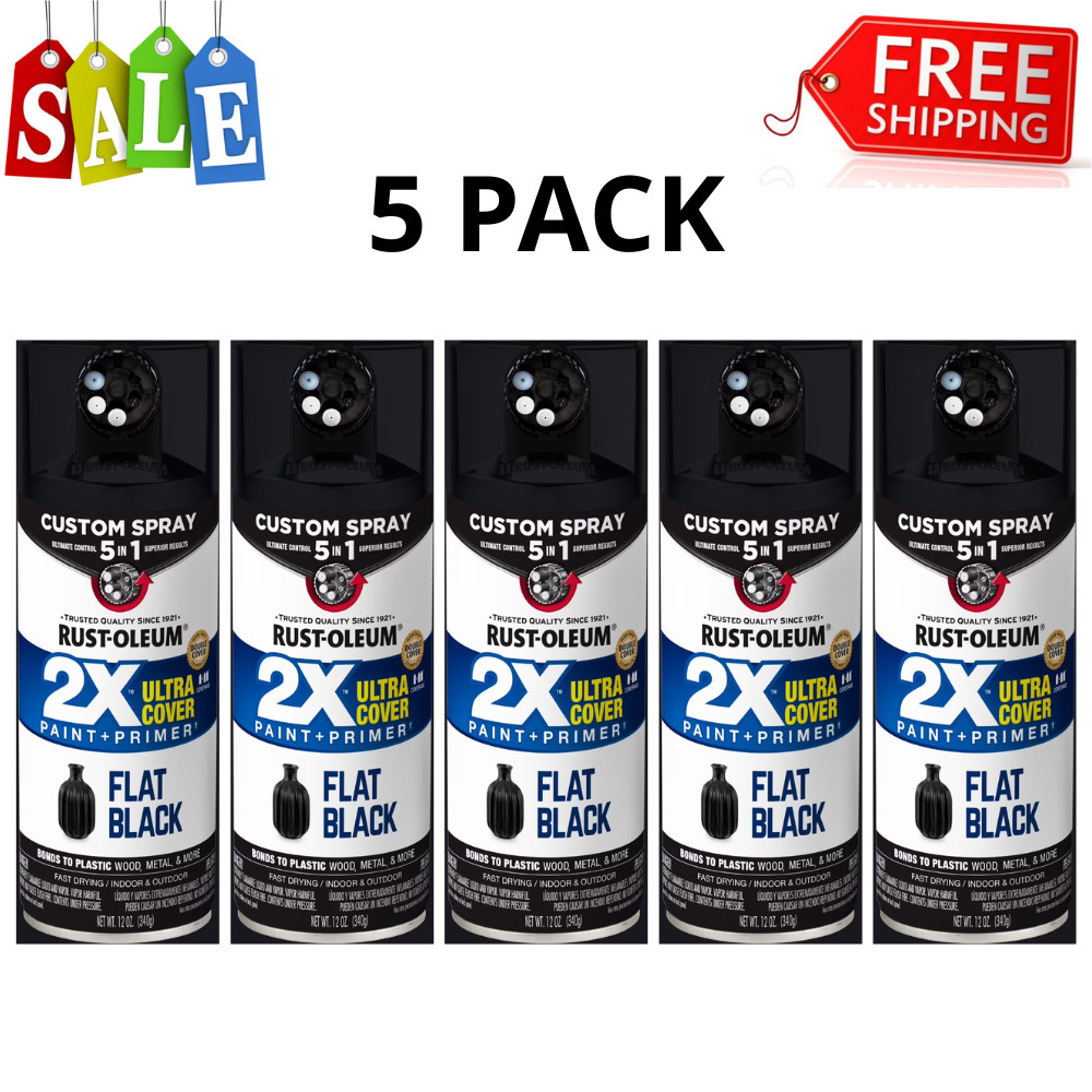 5Pack Rust-Oleum 2X 5-in-1 Spray Paint, Flat Black, Multi-Surface Paint & Primer