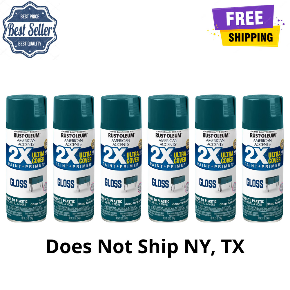 6 Pack Rust-Oleum American Accents Gloss Spray Paint, Deep Turquoise, 12 oz, DIY