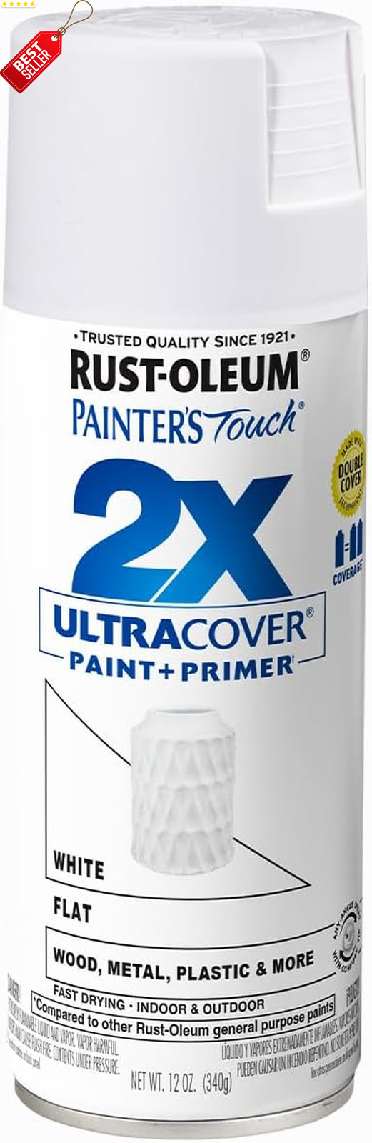 Painter’s Touch 2X Spray Paint 12oz Flat White for Indoor Outdoor Use – US