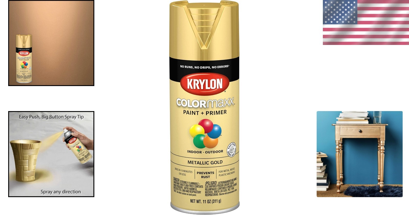 Krylon COLORmaxx Metal Gold Spray Paint – 11oz for Quick DIY Crafts & Furniture