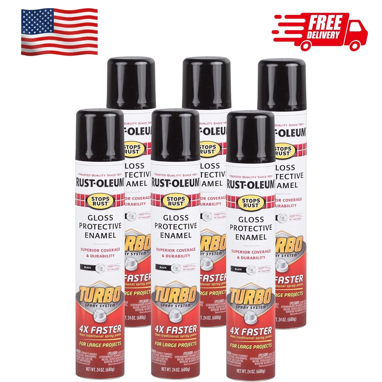 334128-6PK Stops Rust Turbo Spray Paint 24 Oz Gloss Black 6 Pack
