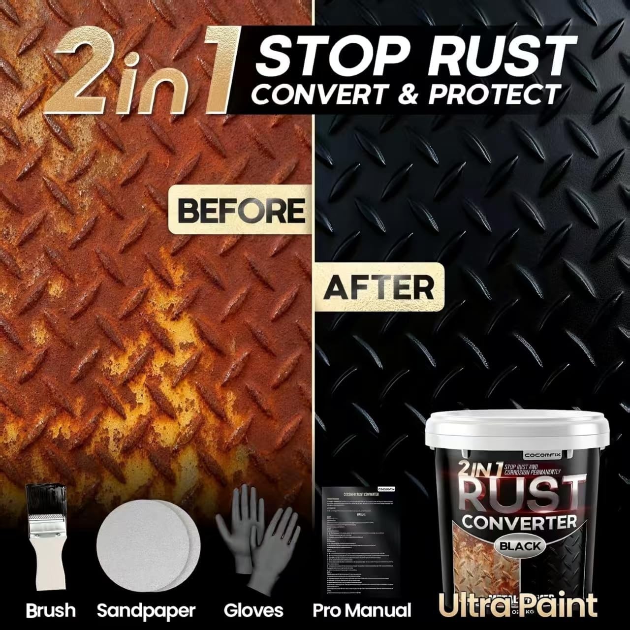 Ultra 2-in-1 Rust Converter Paint & Metal Primer, 35 oz Heat-Stable Rust Refo…