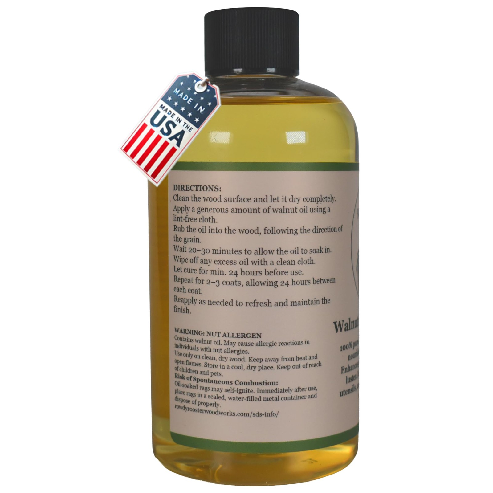 Refined Walnut Oil for Wooden Kitchen Items and More – Premium 9 Fl.Oz, Amber