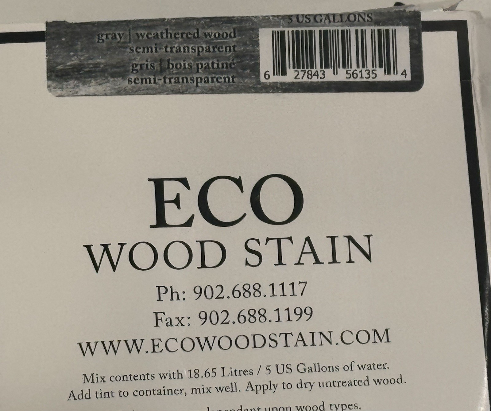 Eco Wood Stain Kit Gray Weathered Wood 5 Gallon Concentrate Semi-Transparent NEW