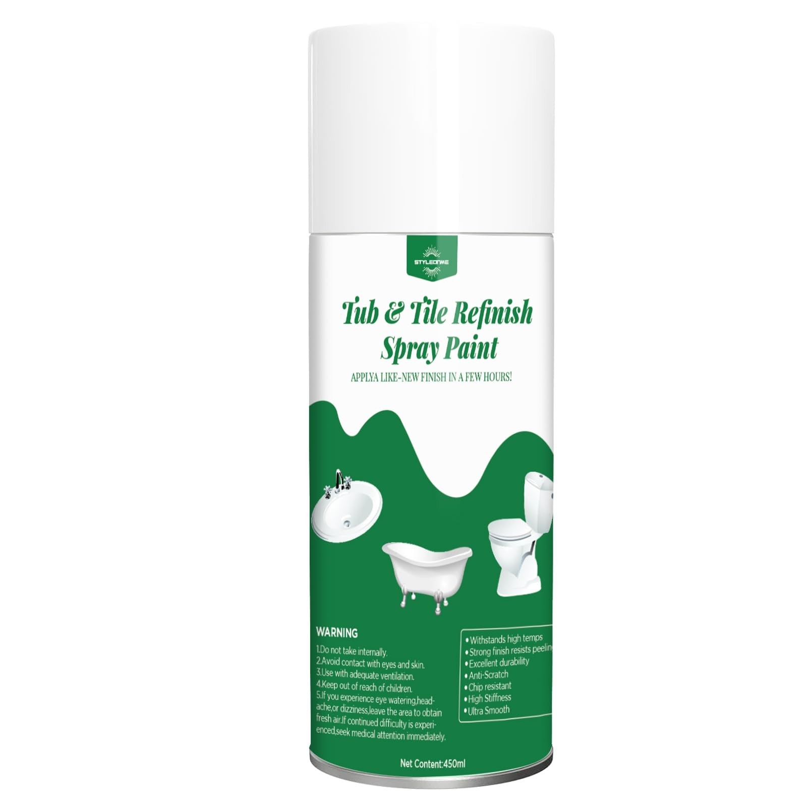White Tub & Tile Spray Paint 450ml – DIY Countertop Kit for Ceramic, Porcelain,