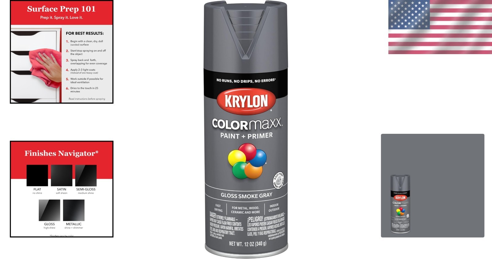 Fast-Drying Gloss Smoke Gray Spray Paint & Primer – Indoor/Outdoor Use – 12 oz