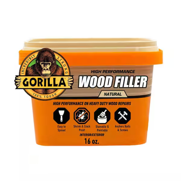 Gorilla 16 oz Natural Wood Filler Tub All Purpose, Paintable, Sandable